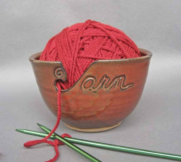 Rustic Yarn Bowl Large Size Fits Whole Skein - Cozy Farmhouse Craft Room Decor Rust